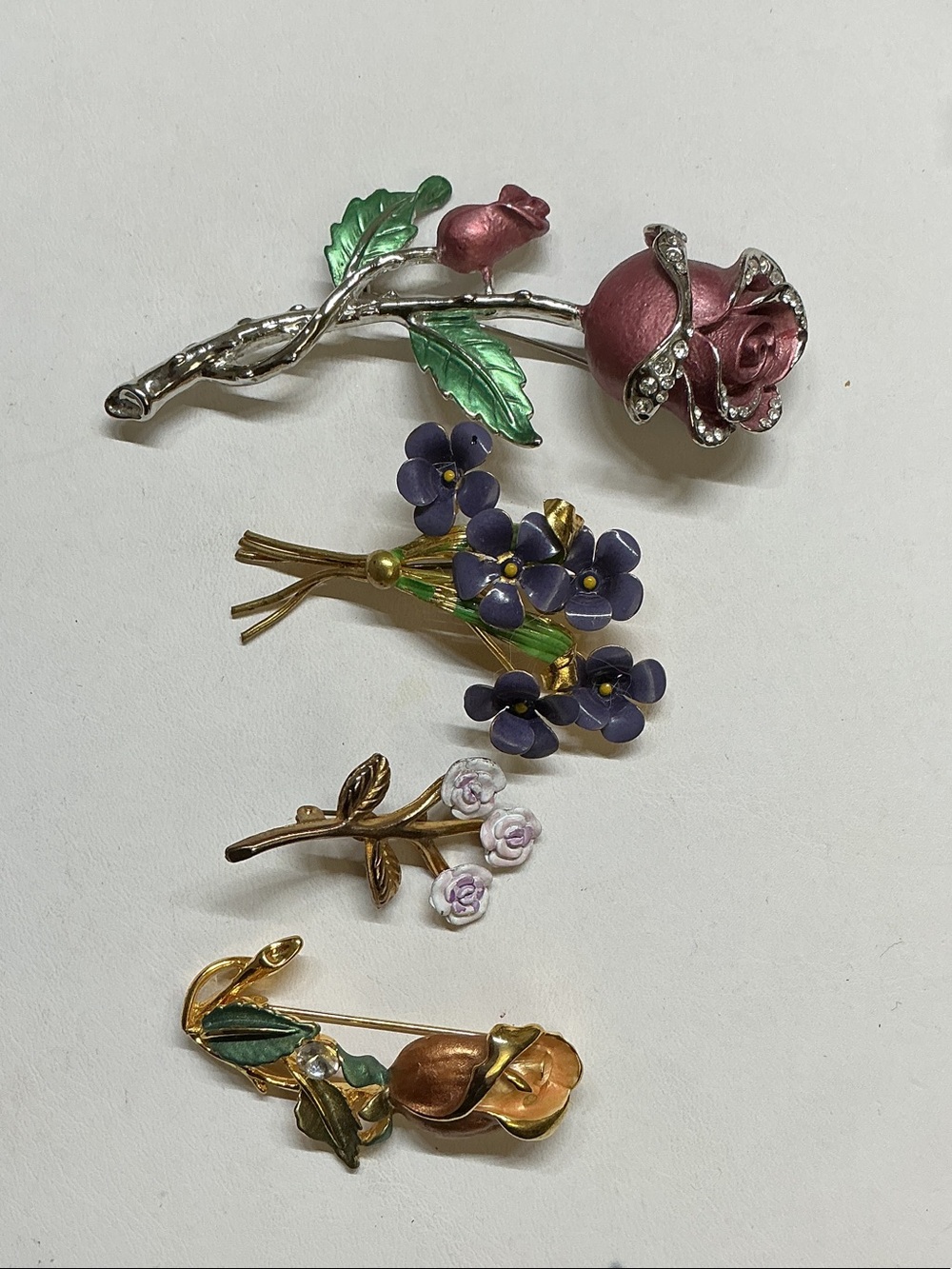 Pink Rose and Floral Brooch Set - Women Jewelry